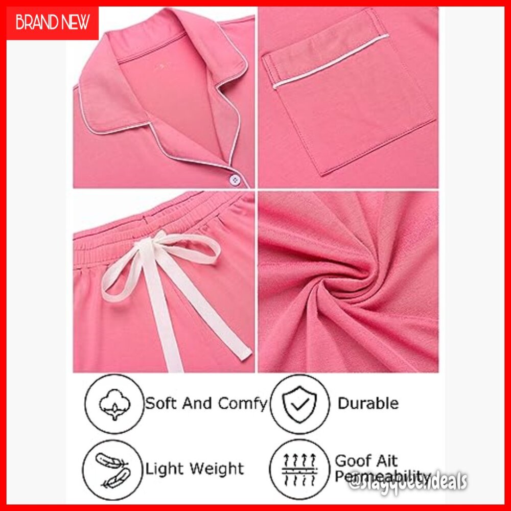 Soft Polyester Spandex Button Down Pajama Set Lou… - image 5